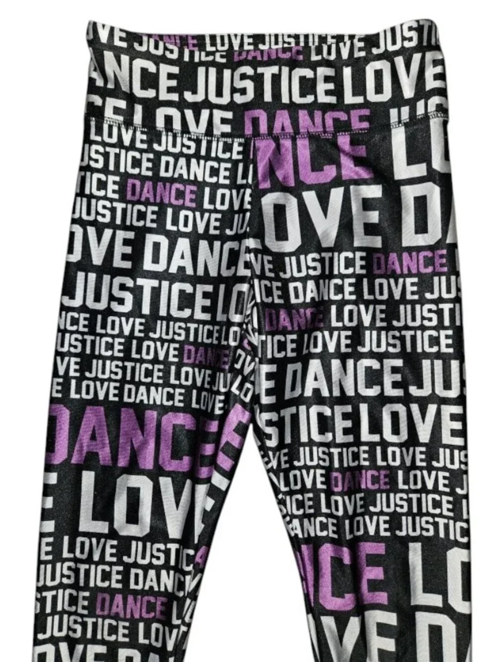 JUSTICE Black Dance Love Print Full Length Dri Fit Leggings Girls Size 10